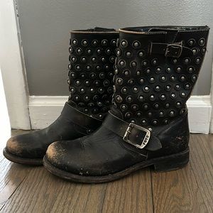 FRYE Black Leather Distressed Accents Moto Boots Women 7